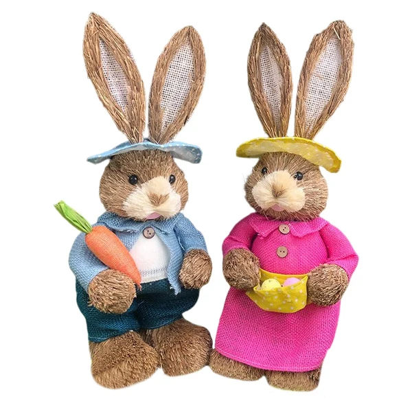 Secure Maxbell Straw Bunny Figurine Easter Decoration for Farmhouse Desktop Holiday Gifts Top-Quality