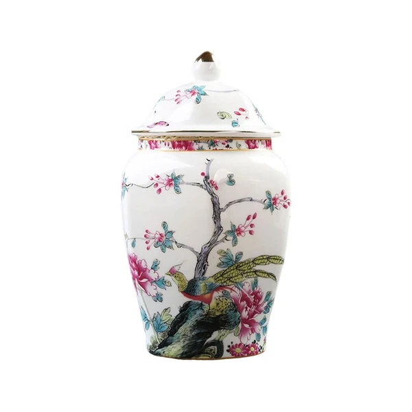 Casual Maxbell Ceramic Ginger Jar Porcelain Temple Jar Chinese Home Decor 1300ml with Lid Style B Fast