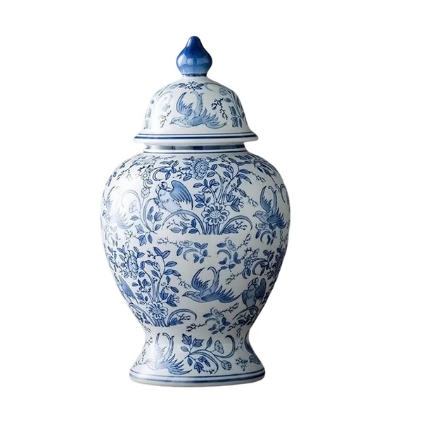 Functional Maxbell Ceramic Ginger Jar with Lid Vase Traditional Chinoiserie for Home Round General Jar Long-Lasting