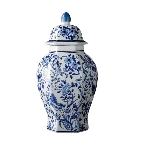 High-Quality Maxbell Ceramic Ginger Jar with Lid Vase Traditional Chinoiserie for Home Hexagon General Jar Selected