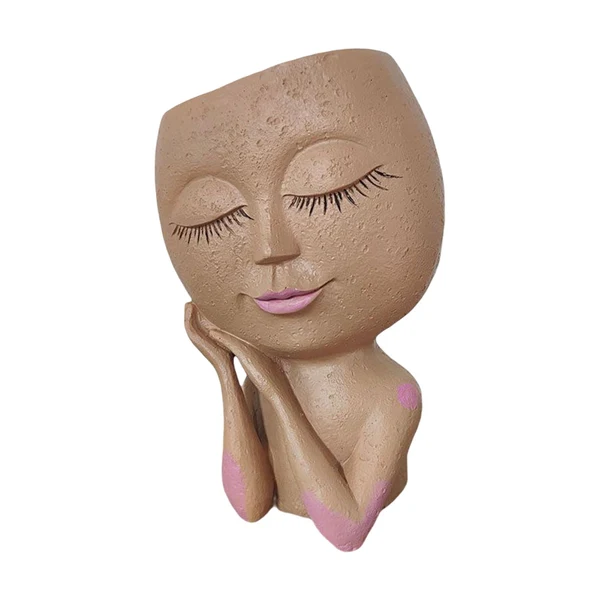 Proven Maxbell Unique Resin Pot Desk Vase Face Planter Pot for Bedroom Tabletop Decoration Brown Luxury