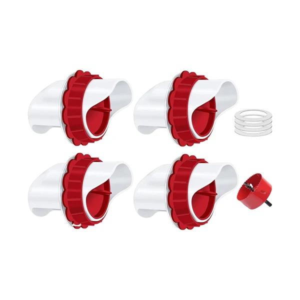 Next-Generation Maxbell Chicken Feeders 4 Ports 1 DIY No Waste with Covers for Troughs Bins Red Opener Traditional