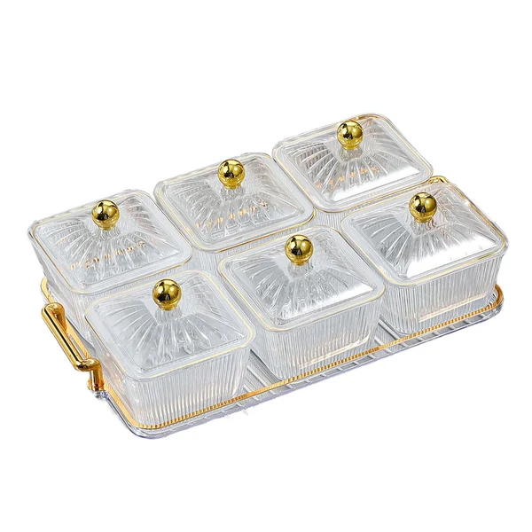 Safe Maxbell Luxury Snacks Fruit Plate with Double Handle for Holiday Seasoning Snacks Clear 6 Bowls Sustainable