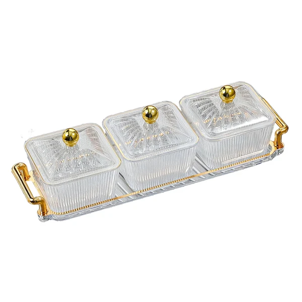 Exceptional Maxbell Luxury Snacks Fruit Plate with Double Handle for Holiday Seasoning Snacks Clear 3 Bowls Elite
