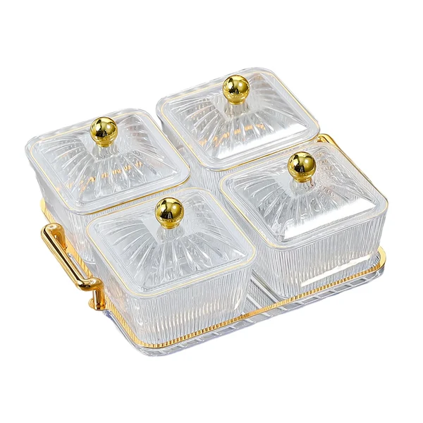 Optimized Maxbell Luxury Snacks Fruit Plate with Double Handle for Holiday Seasoning Snacks Clear 4 Bowls User-Friendly