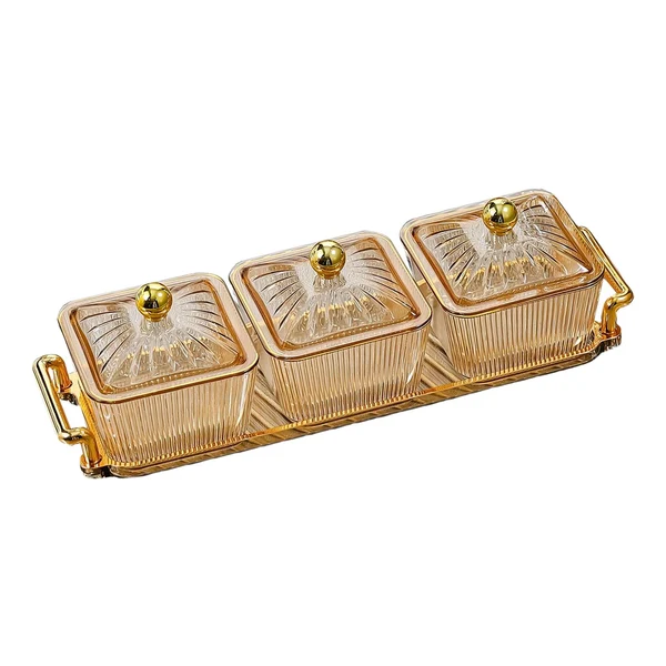 Dependable Maxbell Luxury Snacks Fruit Plate with Double Handle for Holiday Seasoning Snacks Aureate 3 Bowls Fast