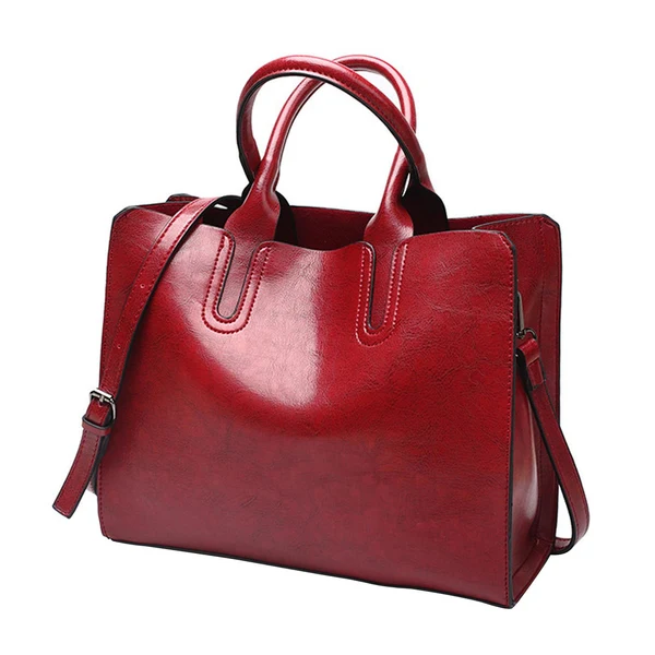 Recyclable Maxbell Elegant Womens Leather Handbag Big Capacity Zipper Closure Top Handle Tote Red Long-Lasting