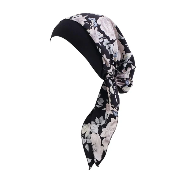 Specialty Maxbell Soft Women Turban Head Wrap Hat Sleep Turbans Cap Headband Girls Hair Cover Flowers Black Authentic