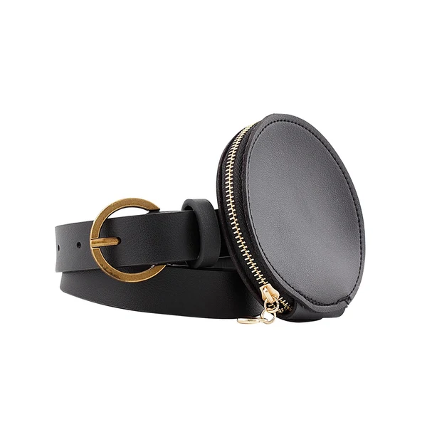 Elegant Maxbell Women PU Leather Belt Lady Waist Belt Vintage Style Adjustable for Trouser Black with Bag Crafted