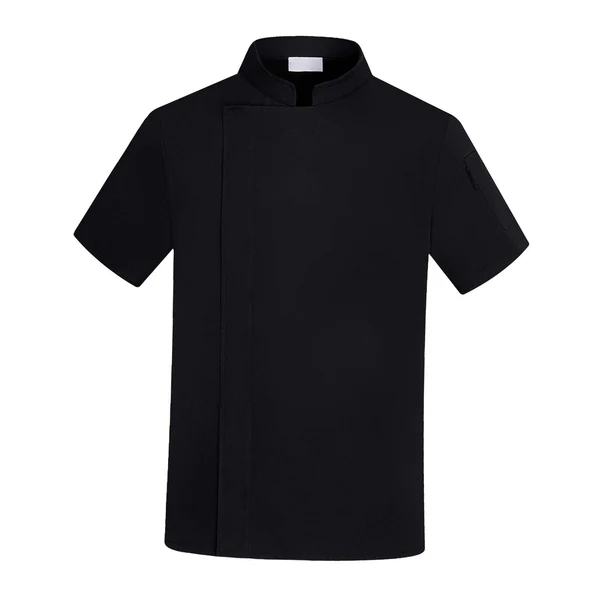 Sustainable Maxbell Chef Coat Jacket with Pocket Short Sleeve Shirt Breathable Waiter Apparel L Black Solid