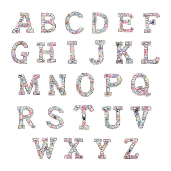 Verified Maxbell 26Pcs Rhinestone Letter Patches Alphabet Patch Alphabet Applique for Bag Gradient Mixed Color Superior