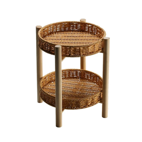 Convenient Maxbell Rattan Vegetable Storage Serving Basket Round Rattan Bread Baskets for Fruit 22×4×28cm 2 Tire Unique