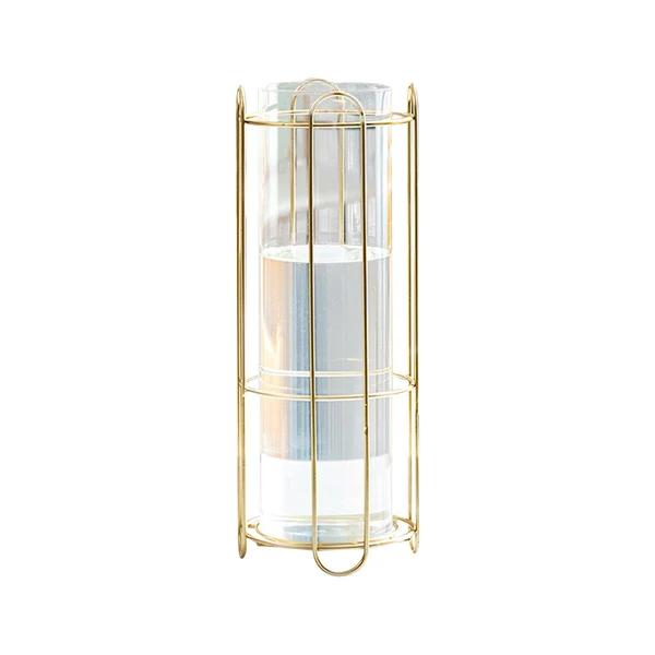 Specialty Flower Vase Glass Tube Vase with Metal Rack Stand Desktop Flower Vase Decor Round 30x11cm Sophisticated