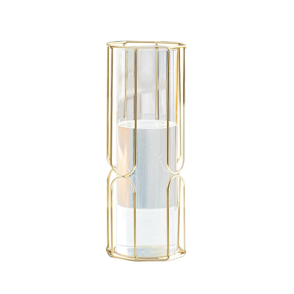 Outstanding Flower Vase Glass Tube Vase with Metal Rack Stand Desktop Flower Vase Decor Polygon 29x10.5cm Superior