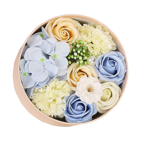 Consistent Maxbell Soap Rose Flower Box Floral Simulated Flowers Ornament for Thanksgiving Gift Blue Comfortable