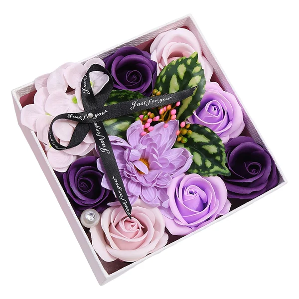 High-End Maxbell Rose Soap Flower Gift Box Floral Scented Soap Party Wedding Flower Bath Soap Violet Excellent