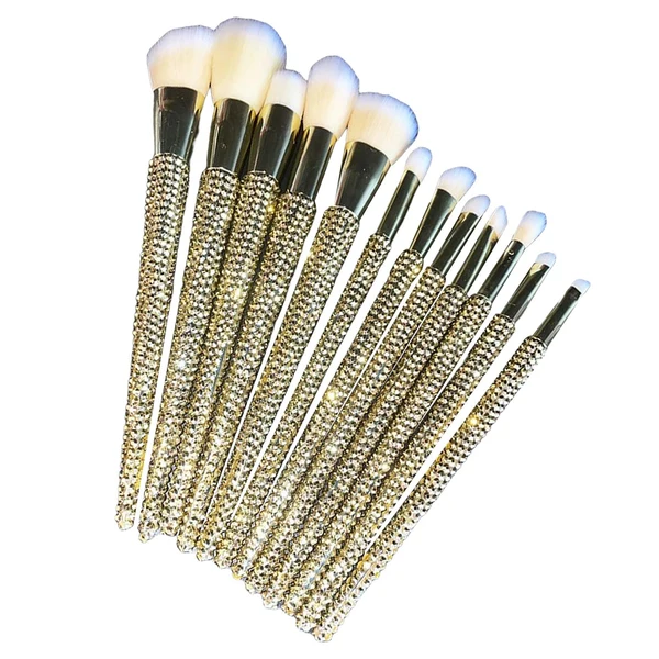 Exclusive Maxbell 12 Pieces Makeup Brushes Set Diamond-Studded Loose Brush Gifts for Mom Golden Comfortable
