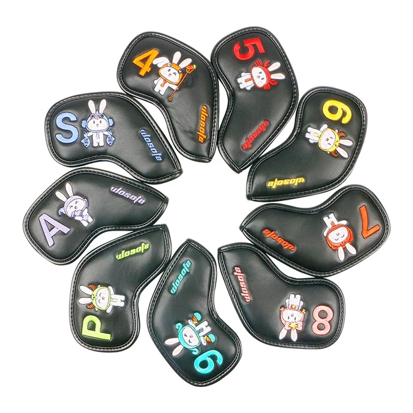 Next-Generation Maxbell 9Pcs Golf Iron Club Head Covers Lightweight Golf Iron Headcover PU Men Women Black Breathable