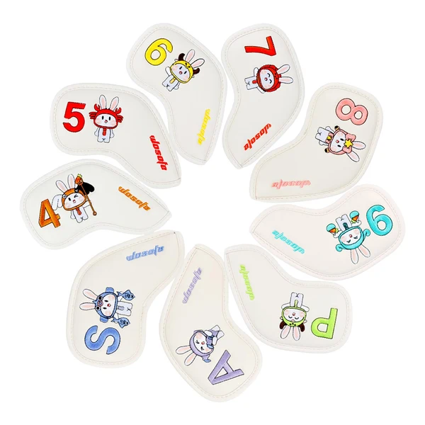 Maxbell 9Pcs Golf Iron Club Head Covers Lightweight Golf Iron Headcover PU Men Women White Consistent