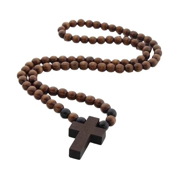 Natural Maxbell Wood Beaded Necklace Rosary Necklace for First Communion Anniversary Baptism Coffee Easy-to-Use