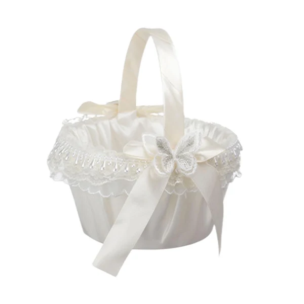 Fast Maxbell Wedding Flower Basket White Elegant Flower Girl Basket for Special Occasions Butterfly Smooth
