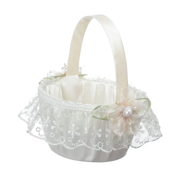 Elite Maxbell Wedding Flower Basket White Elegant Flower Girl Basket for Special Occasions Flower High-Quality