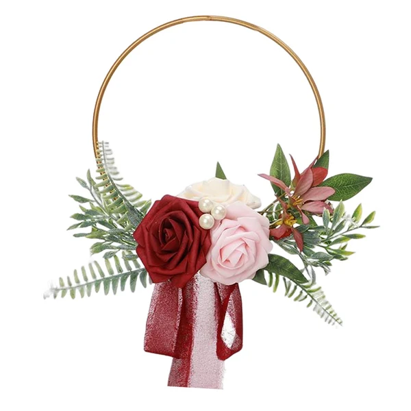 Soft Maxbell Floral Hoop Wreath Wedding Decor Front Door Wreath for Farmhouse Spring Wall Rose Red Carefully Designed