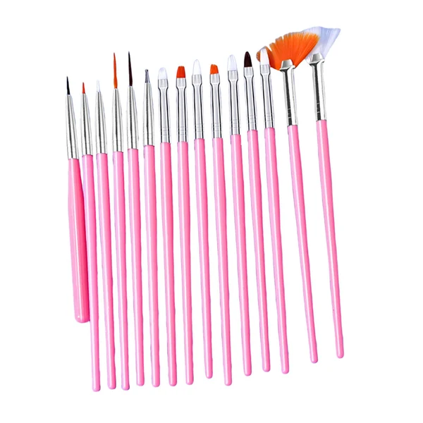 Enhanced Maxbell 15x Painting Brushes Nail Drawing Pen for Making Dots Polish Art Decorations Light Pink Soft