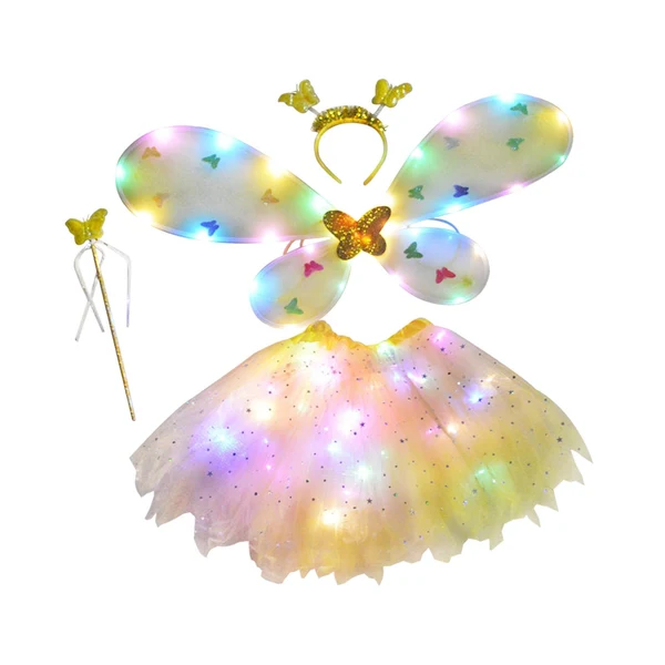 Fine Crafted Maxbell 4Pcs Girls Fairy Costume Set Luminous Tutu Skirt Glow Butterfly Wing Wand Yellow Fashionable