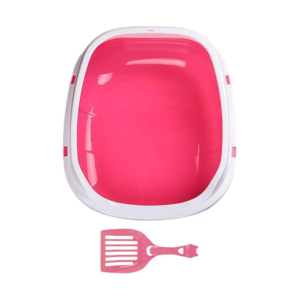 Premium Maxbell Semi Closed Cat Litter Box Anti Splashing for Small Animals Kitty Litter Pan Pink Casual