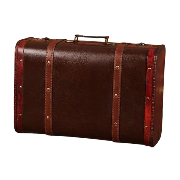 Trusted Maxbell Vintage Suitcase with Handle Portable Wooden Treasure Chests for Shop Window Black brown L Eco-Friendly