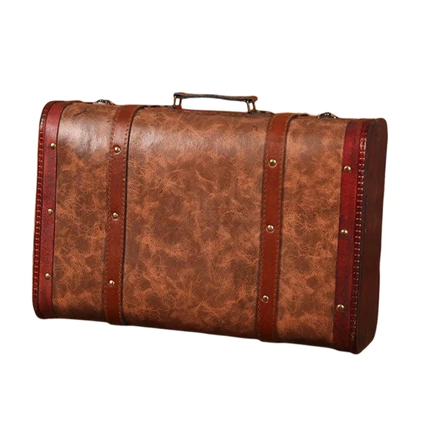 Proven Maxbell Vintage Suitcase with Handle Portable Wooden Treasure Chests for Shop Window Brown L Official