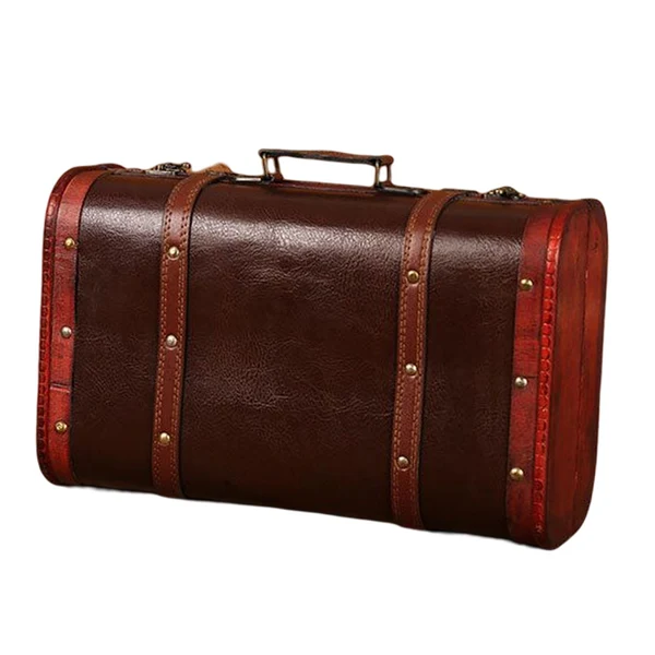 Professional Maxbell Vintage Suitcase with Handle Portable Wooden Treasure Chests for Shop Window Black brown S Breathable