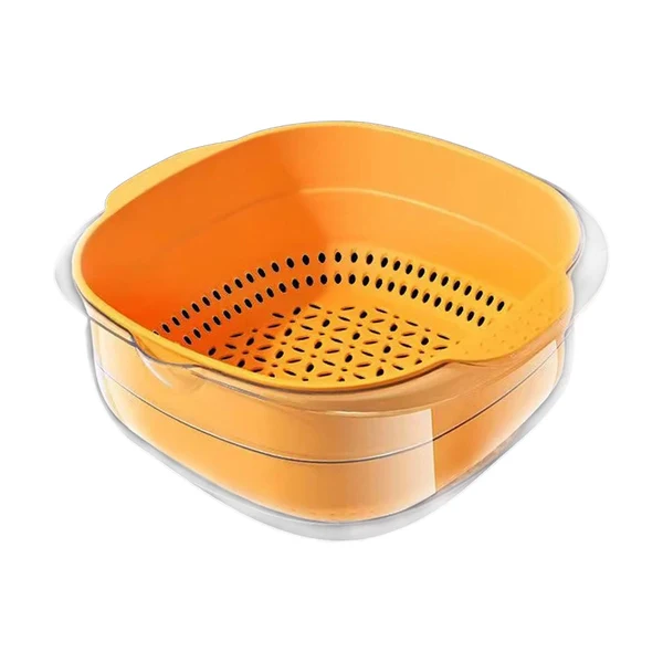 Safe Maxbell Double Layer Drain Basket Vegetable Drain Baskets for Food Vegetables Mixing Yellow Smooth