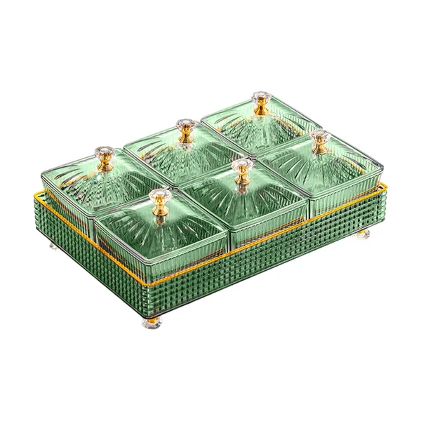 Environmentally Friendly Maxbell Removable Serving Dishes with Lid Fruit Plate for Candy Snacks Chips and Dip Green 6 Grids Safe
