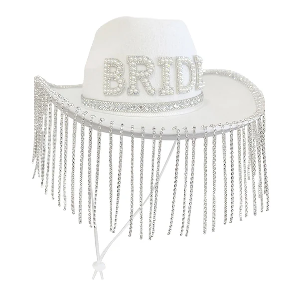 Unique Maxbell Bride Cowboy Hat Cap Western Cowgirl Tassel Hat for Carnival Bridal Cocktail Original Design