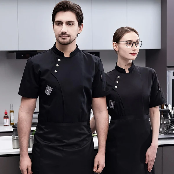 Outstanding Maxbell Chef Jacket Short Sleeve Cooking Clothes Simple Chef Coat for Restaurant Black L Sustainable