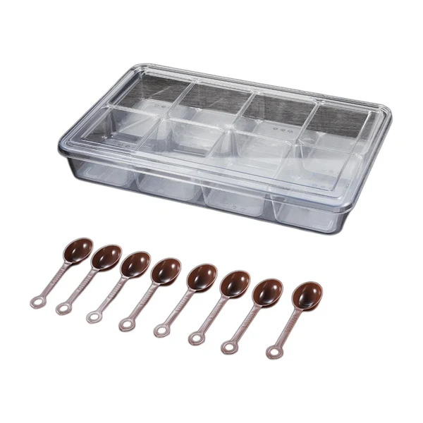 High-Performance Maxbell Seasoning Spices Box with Cover and Spoon Stackable Multiuse Snacks Container 8 Grids PC Smooth