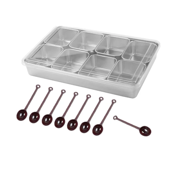 Excellent Maxbell Seasoning Spices Box with Cover and Spoon Stackable Multiuse Snacks Container 8 Grids Stainless Secure