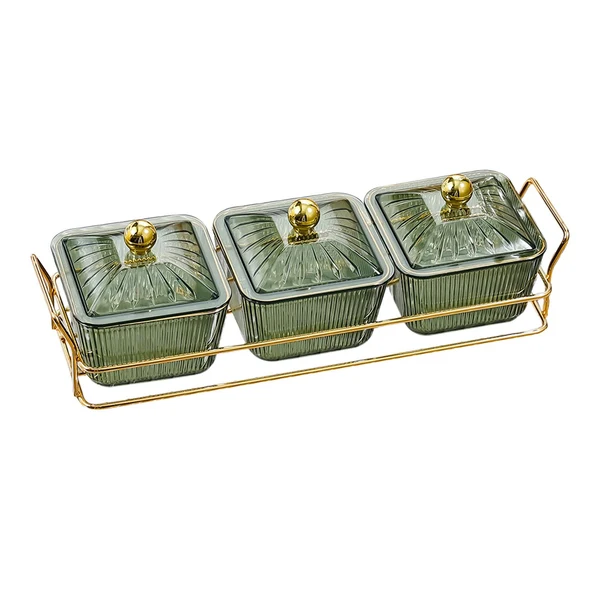 Versatile Maxbell Divided Serving Dishes Modern Dried Fruit Plate for Cupcake Living Room Home 3 Grids Green Soft