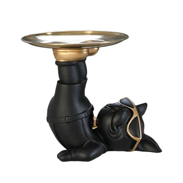 Next-Generation Maxbell Dog Statue Butler with Tray Ornament with Tray for Entry Cabinet Desktop Black Clean