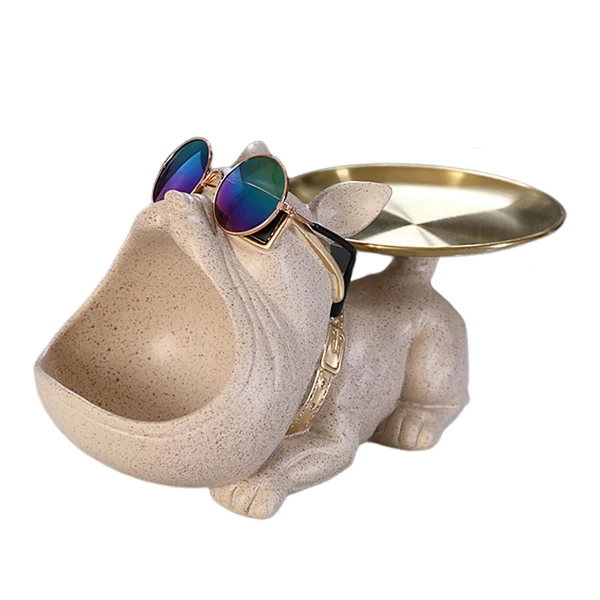 Advanced Maxbell Dog Statue Storage Box Resin Animal Sculpture Fruit Tray Sundries Container Beige Practical