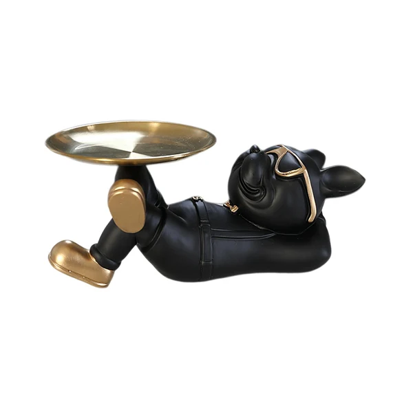 Safe Maxbell French Bulldog Statue with Tray Desktop for Dining Room Restaurant Bookshelf Black Efficient