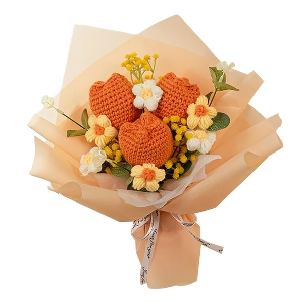 Elite Maxbell Crochet Flower Bouquet Tulips Artificial Flowers for Home Thanksgiving Party Orange Superior