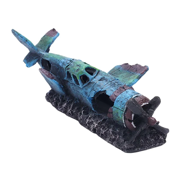 Refined Maxbell Resin Fighter Wreck Aquarium Decoration Barrel Landscape Airplane Background Long-Lasting