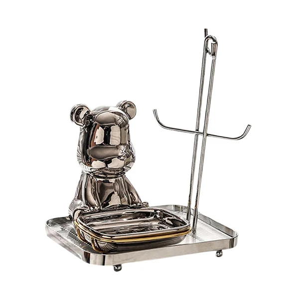 Proven Maxbell Bear Storage Tray Creative Figurine Desk Organizer for Desktop Party Bedroom Argent Reusable
