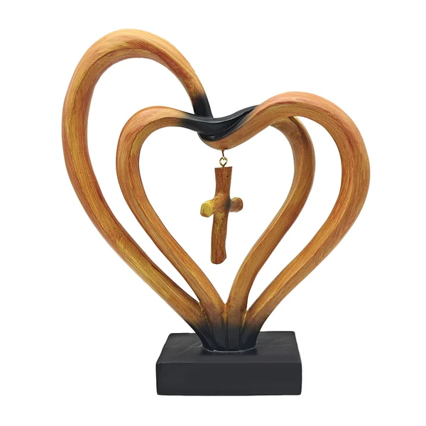 Exclusive Maxbell Resin Double Heart Statue Sculpture for Bookshelf or Office Desktop Artistic Brown Contemporary