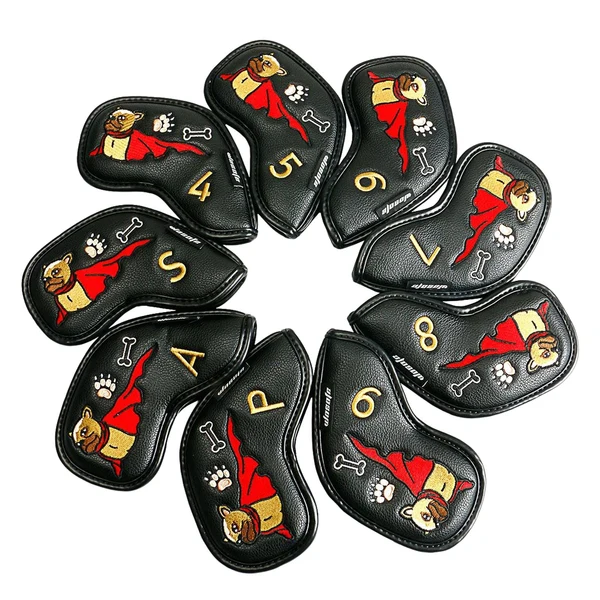 Optimized Maxbell 9Pcs Club Head Cover Animal Decorative Embroidery Number Iron Headcover Black Long-Lasting