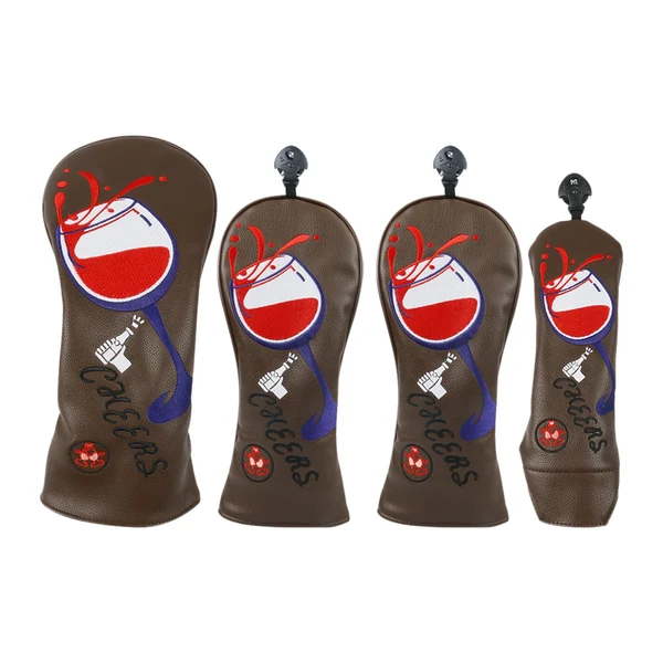 High-End Maxbell 4Pcs PU Golf Club Head Covers Wood Headcover with Interchangeable Tag Guard Cup Coffee Soft