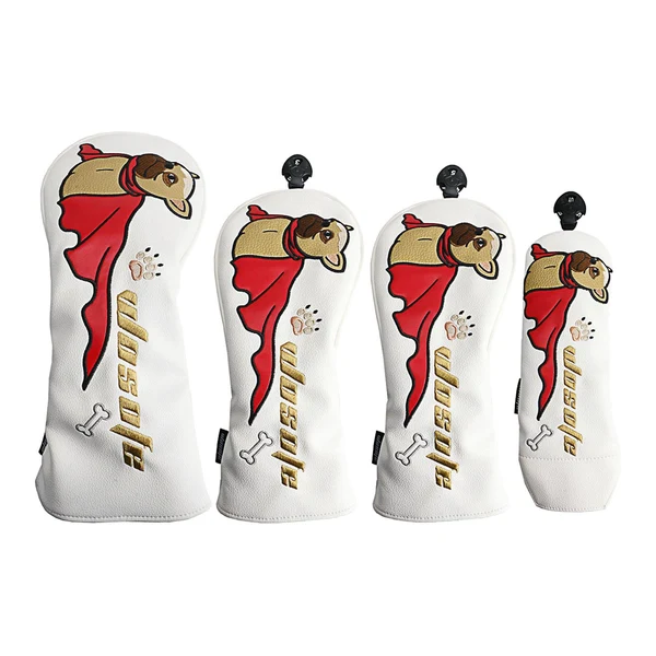 Next-Generation Maxbell 4Pcs PU Golf Club Head Covers Wood Headcover with Interchangeable Tag Guard Dog White Breathable
